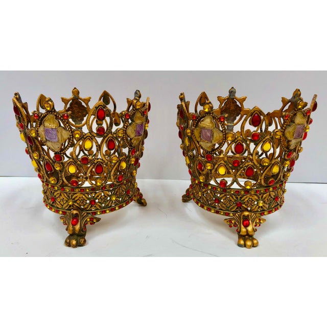 Ornate Gold Jeweled Candle Holders Chairish