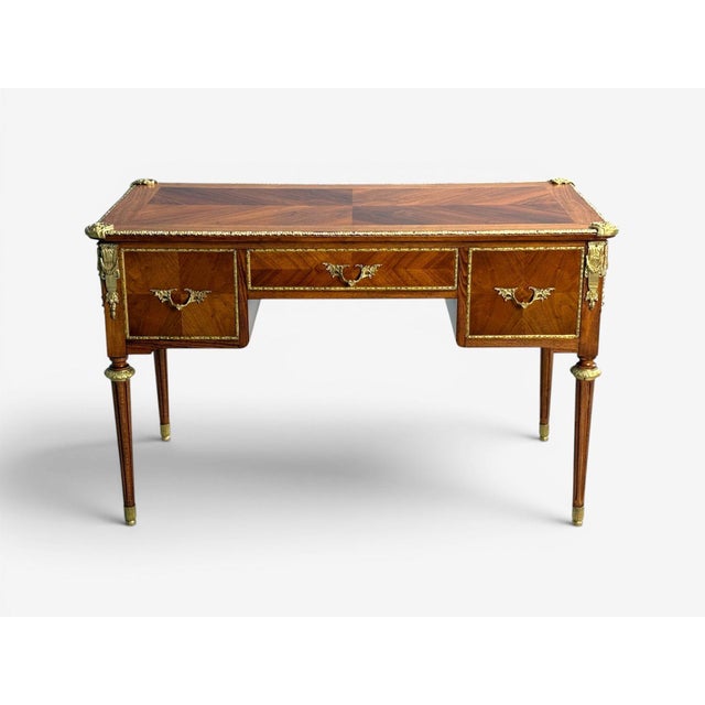 Louis XVI Style, Writing Desk, Bookmatched Walnut, Bronze, France, 1920s For Sale - Image 11 of 11
