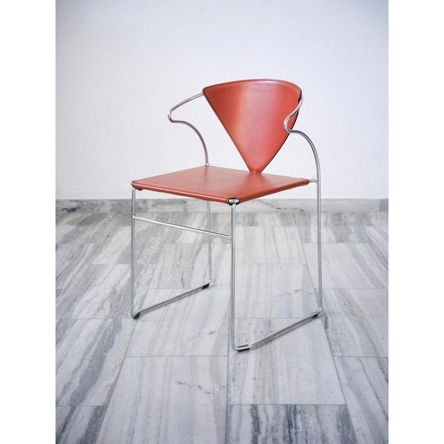 1980s Vintage Chromed Steel and Leather Chairs, 1980s, Set of 4 For Sale - Image 5 of 11