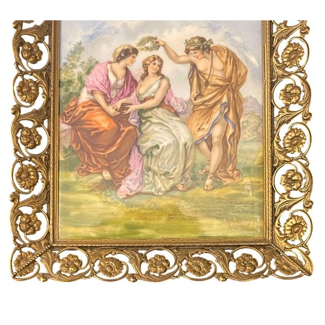 White Pair French Limoges Porcelain Plaques in Ornate Gilt Metal Frames. Early 20th C. For Sale - Image 8 of 10