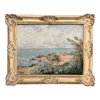 Antique French Impressionist Oil on Canvas Painting Sea Landscape Antibes France by William Georges Thornley For Sale