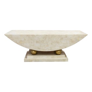 Polished Tesselated Stone Post Modern Coffee Table With Sculptural Base For Sale