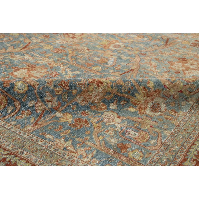 Antique Classic Persian Tabriz Wool Rug in Blue With Floral Pattern For Sale - Image 10 of 11