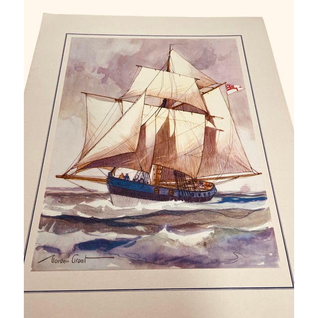 Early 20th Century Gordon Grant Nautical Maritime Ship Watercolor Matted Prints-Set of 5 For Sale - Image 5 of 9