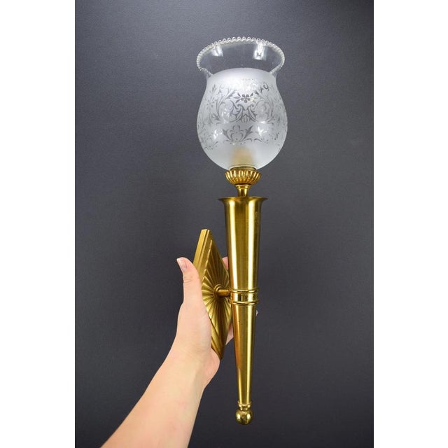 Metal Mid-Century French Bronze Torch Wall Sconces, 1950s, Set of 2 For Sale - Image 7 of 10