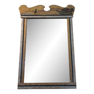 Swedish Folk Art Trumeau Mirror, Hand Painted Coastal Scene For Sale