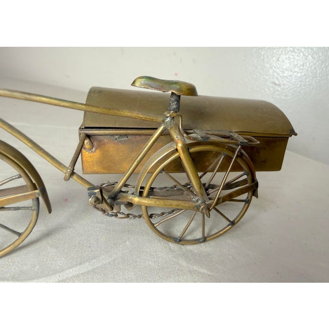 Handmade Antique Brass Bicycle Bike W/ Moving Parts & Side Car Trinket Box Jar For Sale In New York - Image 6 of 13