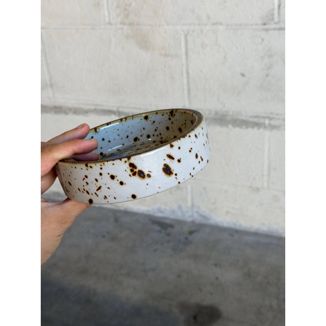Ceramic Ceramic Bowl With Speckled Glaze and Leaf Pattern Denmark Mid-Century Modern 1970s For Sale - Image 7 of 9