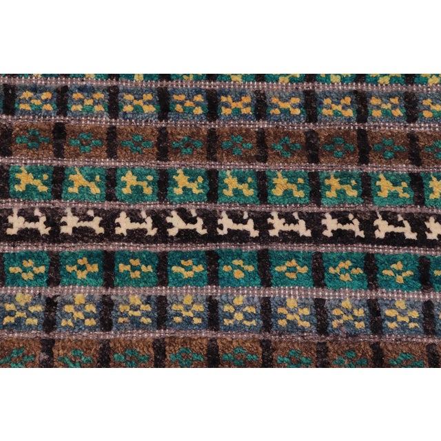 Boho Chic Blue/Beige High Low Wool Rug - 8'10'' X 12'5'' For Sale - Image 4 of 9