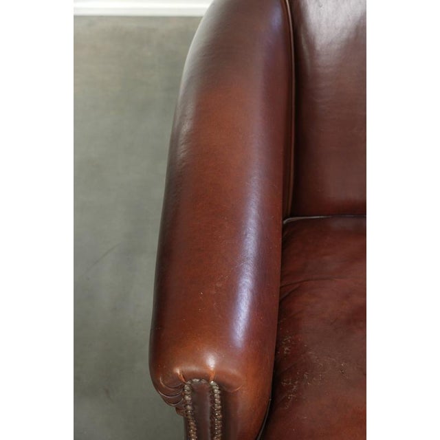 Sheepskin Club Armchairs in Dark Cognac, Set of 2 For Sale - Image 7 of 15
