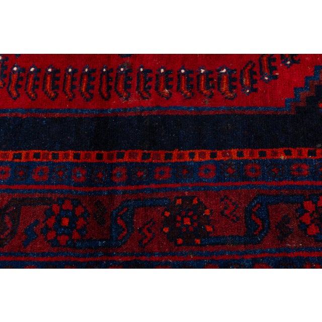 Red Mid-Century Hand-Knotted Vintage Kurdish Wool Runner Rug With Tribal Geometric Medallions For Sale - Image 8 of 9