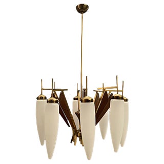 Large Opaline Glass Chandelier from Stilnovo, 1950s For Sale