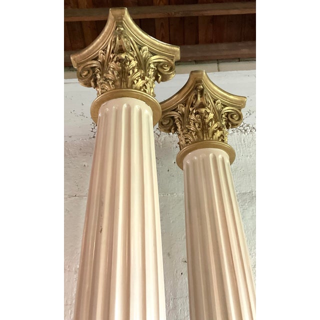 Vintage Regency Corinthian Fiberglass Columns - A Pair For Sale - Image 4 of 10