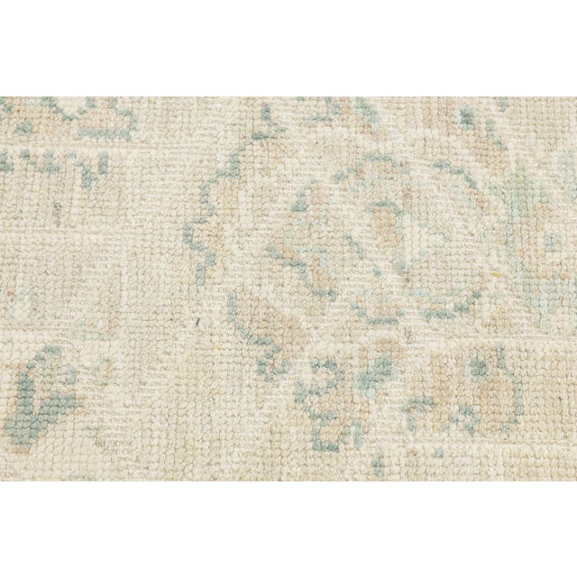 Textile 9x12 Modern Oushak Style Hand-Knotted Wool Rug – Neutral Ivory & Sage Geometric For Sale - Image 7 of 11