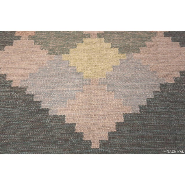 Mid-Century Modern Geometric Vintage Inspired Swedish Kilim Rug For Sale - Image 3 of 7