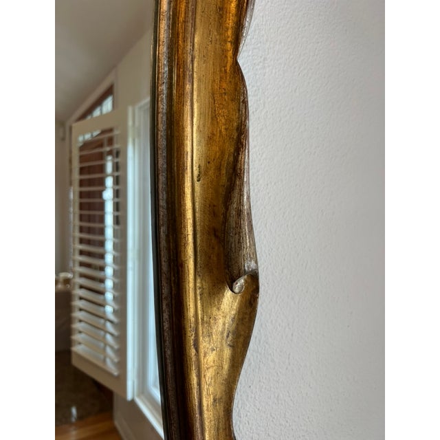 Gold Mid-Century Italian Silver & Gold Gilt Carved Wood Mirror With Sculptural Drapery Motif For Sale - Image 8 of 15