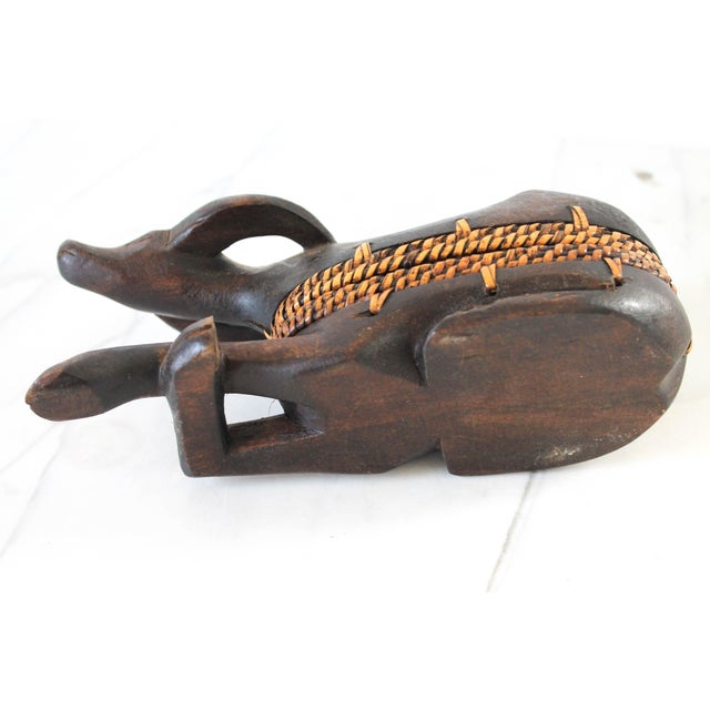 Vintage Hand Carved Wood & Rattan Water Buffalo Trinket Box For Sale - Image 12 of 12