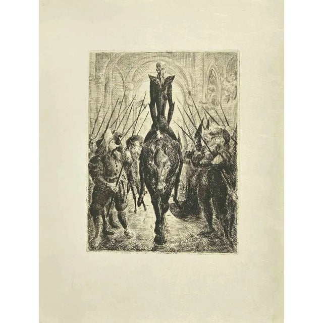 The Arrival of Don Quixote is an etching and drypoint print on ivory-colored Japanese paper, realized by Wladyslaw Jahl in...