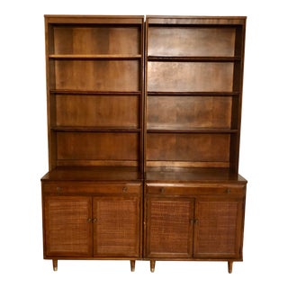 1960s Baumritter Mid-Century Caned Bookcases - a Pair For Sale