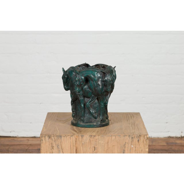 Late 20th Century Verdigris Bronze Planter with Frieze of Passing Horses Cast in High Relief For Sale - Image 11 of 12