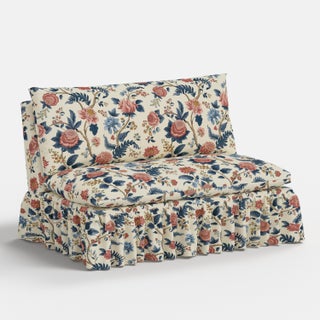 Capra Ruffle Settee in Dusty Blue Tree of Life For Sale