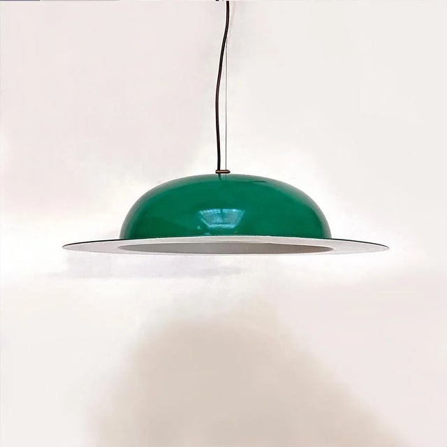 Mid-Century Modern Italian Hat-Shaped Green Metal Chandelier, 1970s For Sale - Image 4 of 16