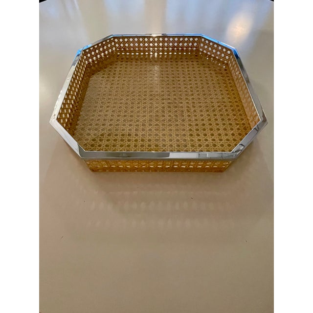 Gabriella Crespi Octagonal Acrylic Glass Tray with Viennese Cane Weave, Italy, 1970s For Sale - Image 4 of 7