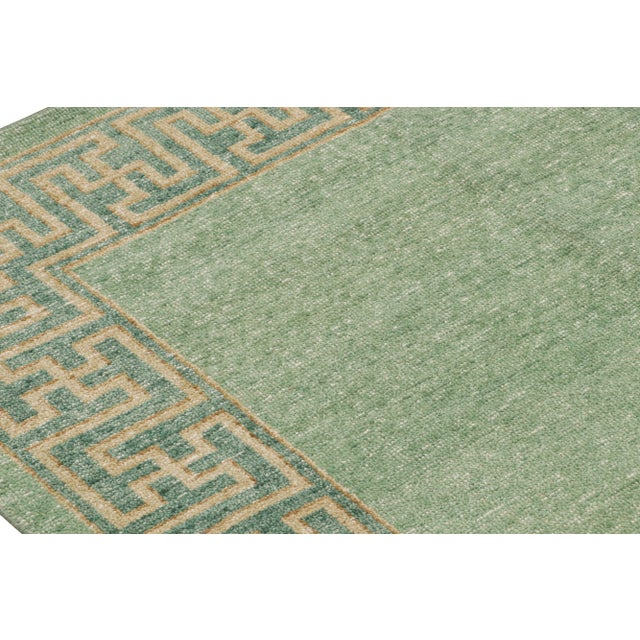 Rug & Kilim Rug & Kilim’s Distressed Tiger Rug in Green With Beige and Black Pictorial For Sale - Image 4 of 7
