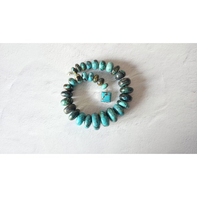 Hubei Turquoise Beaded Necklace With Sterling Silver Turquoise Clasp, 18.5" For Sale - Image 9 of 11