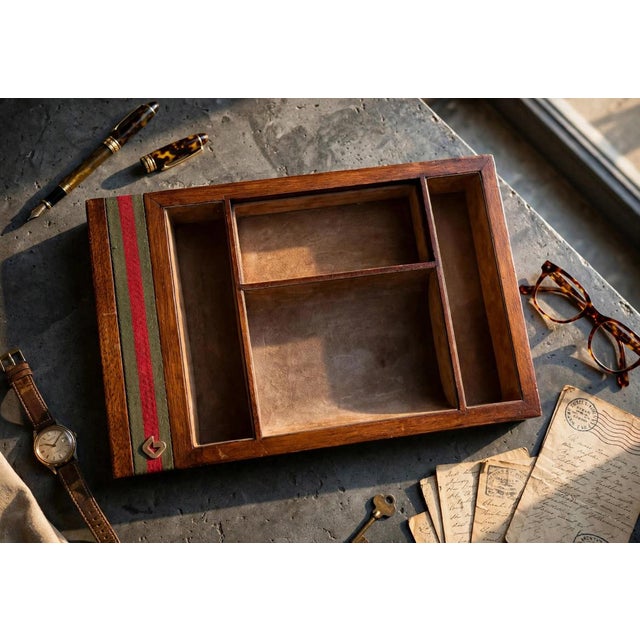 Vintage Wood and Fabric Valet Tray from Gucci, 1970s For Sale - Image 4 of 5