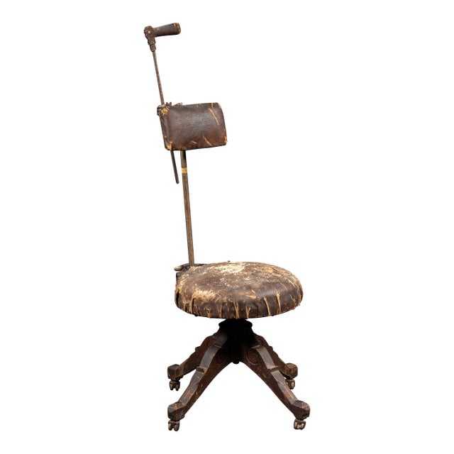 Antique Adjustable Rolling Dental Chair by O. C. White For Sale