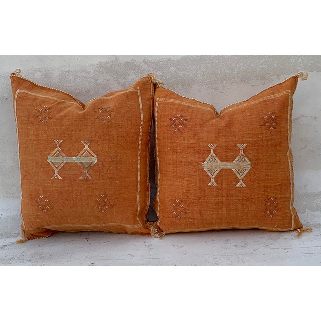 Contemporary Orange Silk Sabra Pillow Covers- a Pair For Sale - Image 6 of 9