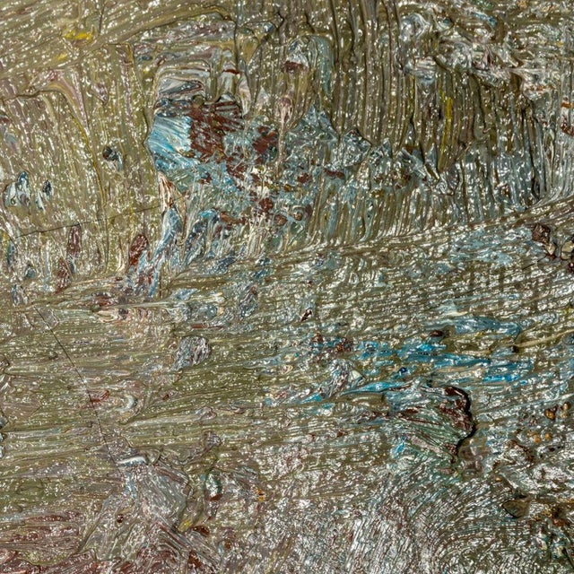 Andy Miller (American, b. 1950), Abstract Composition, Oil on Canvas, 1983, heavy impasto details, grey brown with teal...
