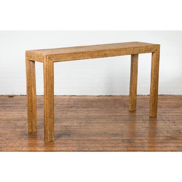 Vintage Rectangular Woven Rattan Console Table For Sale - Image 10 of 12