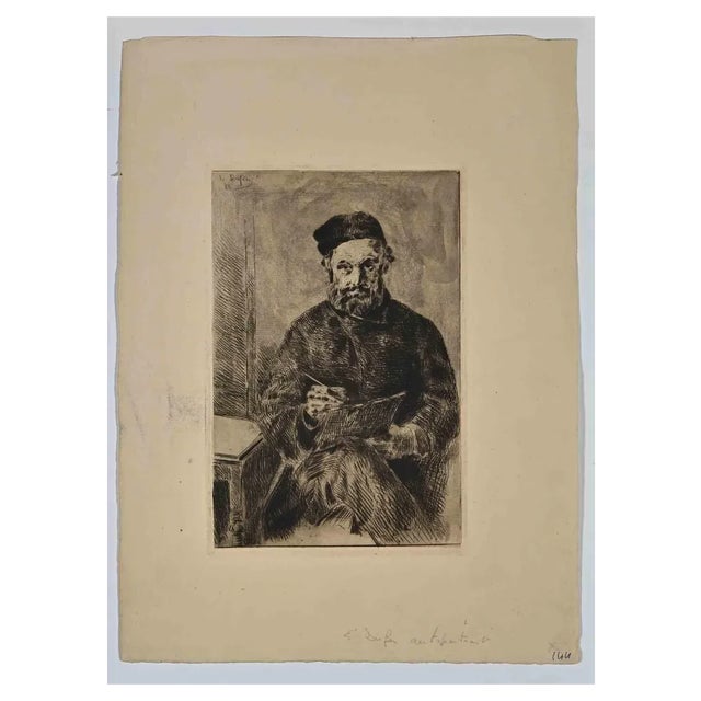 Edouard Dufeu, Self-Portrait, Etching, 1888 For Sale