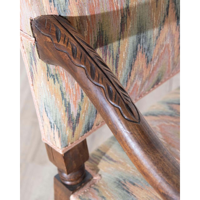 Tan Mid 20th Century Pair of Louis XIII Style Oak Armchairs with Upholstered Backs and Seats For Sale - Image 8 of 11