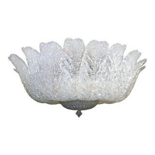 1960s Italian Clear Graniglia Murano Leaves Flush Mount For Sale
