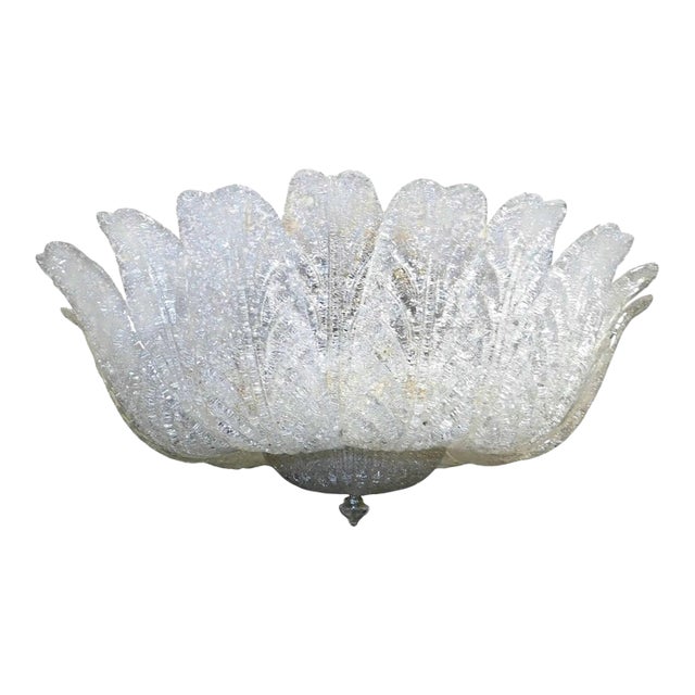 1960s Italian Clear Graniglia Murano Leaves Flush Mount For Sale