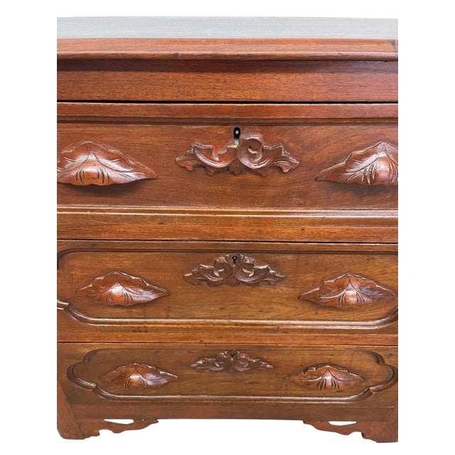 Wood 1970s French Provincial Style Three-Drawer Chest With Carved Leaf Motifs and Dovetail Joinery For Sale - Image 7 of 9