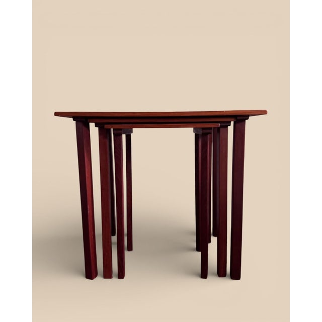 Scandinavian set of 3 nesting side tables Denmark, 1960s–70s A classic set of three nesting tables, made of board and...