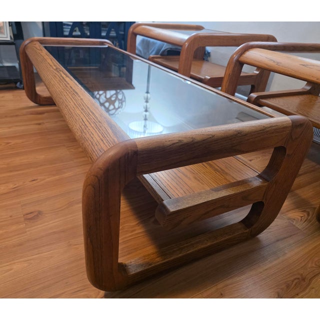 Lou Hodges Lou Hodges Mersman Waldron Smoked Glass Oak Rectangular Coffee Table 1970's For Sale - Image 4 of 9