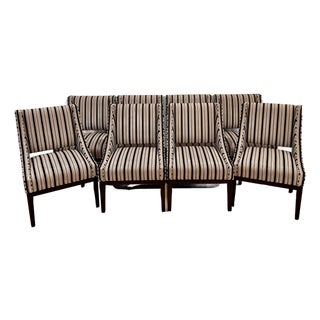 Eight Designmaster "Miami Host" Dining Chairs in Duralee Velvet Stripe For Sale