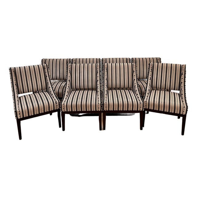Eight Designmaster "Miami Host" Dining Chairs in Duralee Velvet Stripe For Sale