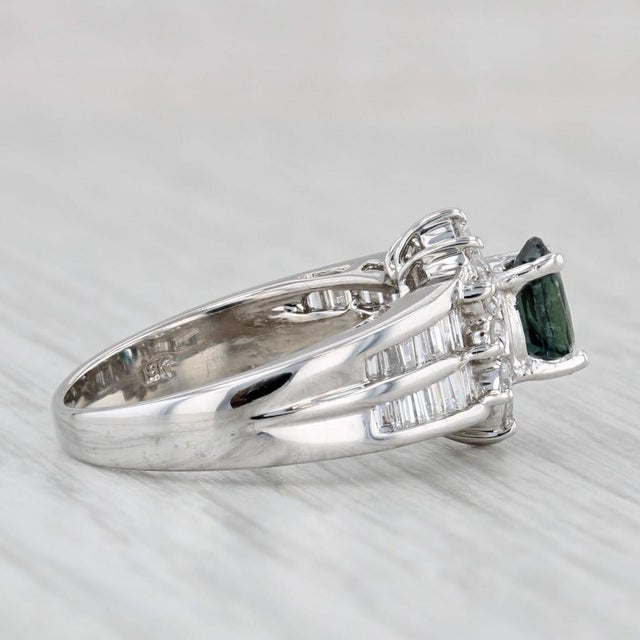 Metal 1.69ctw Blue Sapphire Diamond Halo Ring 18k White Gold Size 5.5 For Sale - Image 7 of 9