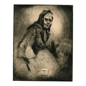 Cornelius Sampson (American, B.1907) Etching Old Woman With Cup C.1933