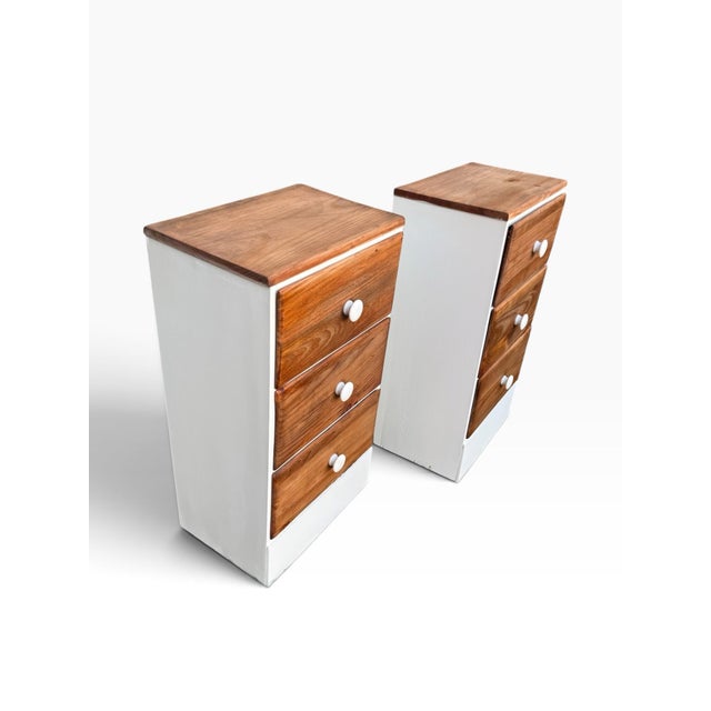 Vintage Handmade Solid Wood Walnut & Ivory Nightstands, Pair For Sale - Image 9 of 10