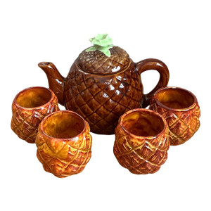 Vintage Pineapple Ceramic Teapot and Mugs Set