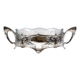 Art Nouveau Silver Jardiniere with Glass Insert from Koch & Bergfeld, Germany, 1900s For Sale