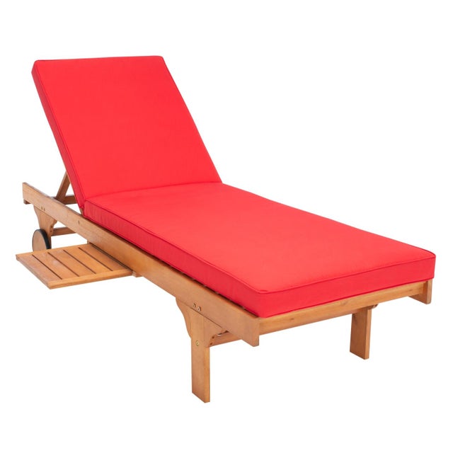 Newport Chaise Lounge Chair with Side Table, Natural/Red Cushion For Sale - Image 11 of 13