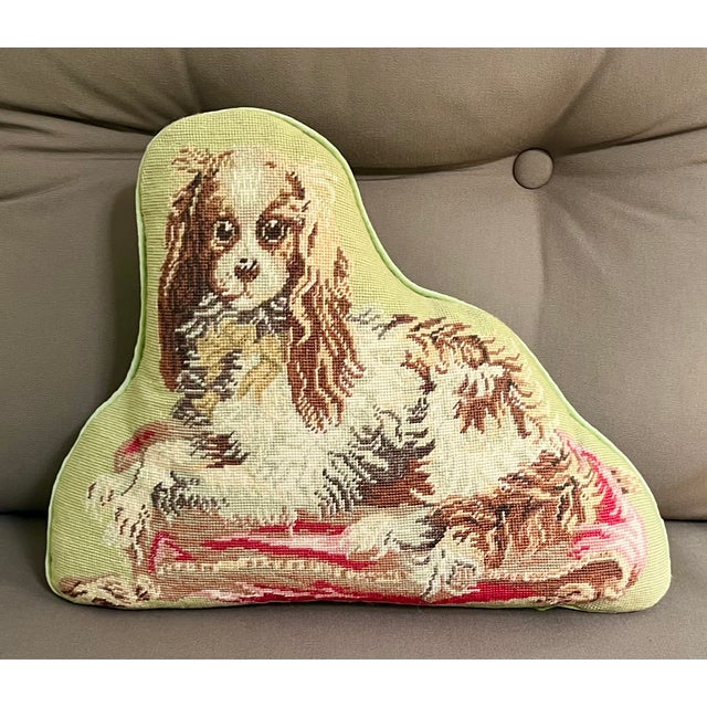 Needlepoint Dog Pillow of a King Charles Spaniel For Sale - Image 4 of 11